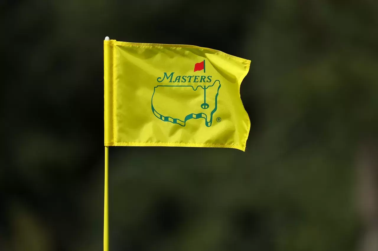 A detail of a pin flag on the 18th green during a practice round prior to the 2024 Masters Tournament at Augusta National Golf Club on April 08, 2024 in Augusta, Georgia