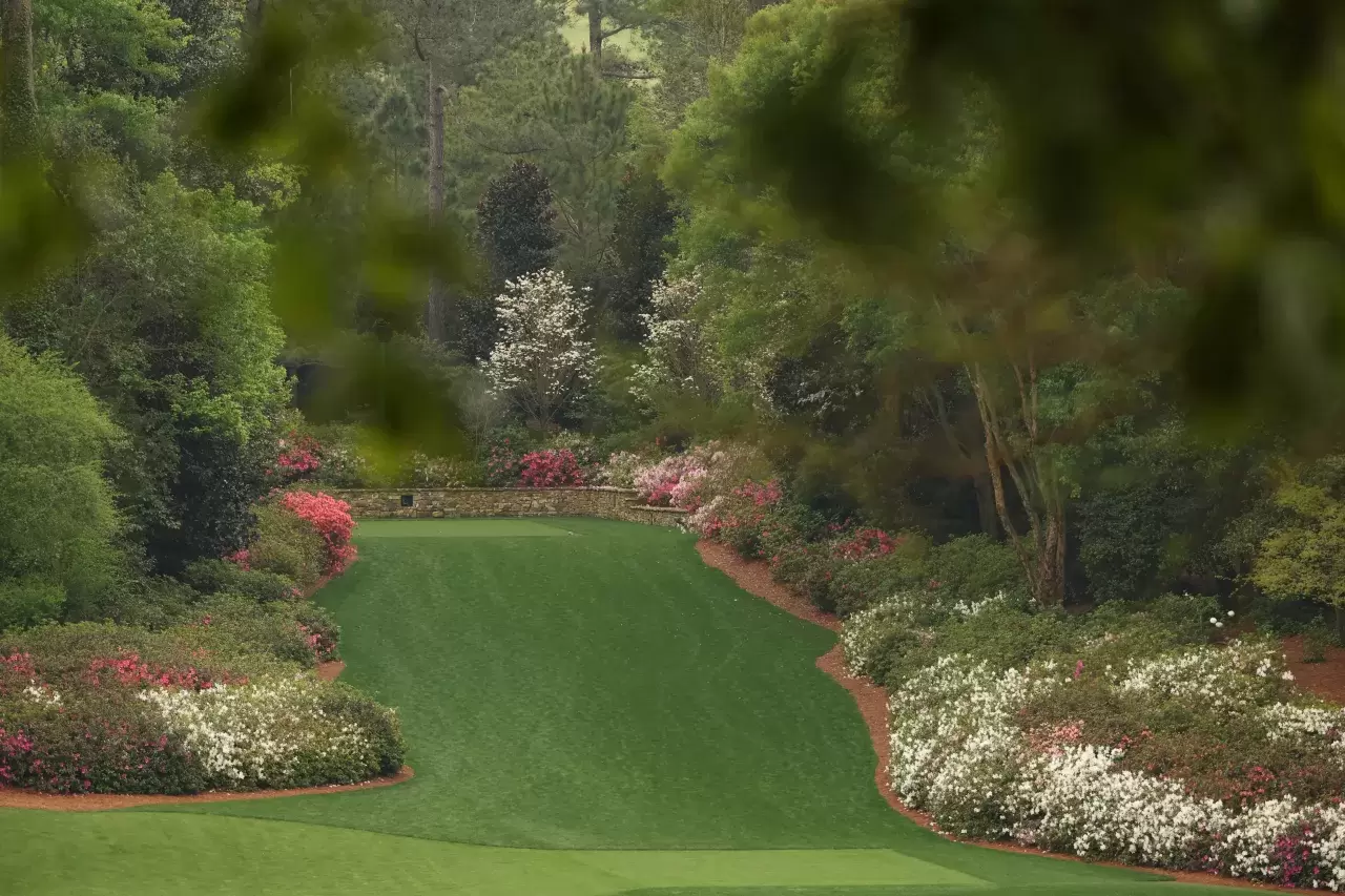 A general view of the 13th tee box during a practice round prior to the 2023 Masters Tournament at Augusta National Golf Club on April 03, 2023 in Augusta, Georgia