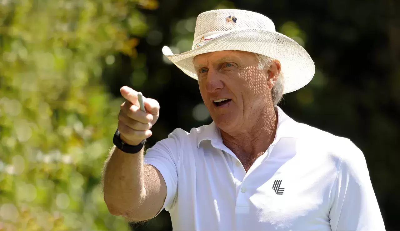 Greg Norman of Australia, CEO and Commissioner of the LIV Golf Tour, walks down the fourth hole during the second round of the 2024 Masters Tournament at Augusta National Golf Club 